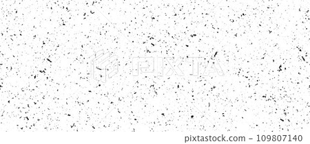 Black and white mottled seamless pattern. Small grunge sprinkles, particles, dots and spots texture. Noise grain repeating background. Overlay random grit wallpaper. Vector dust backdrop 109807140