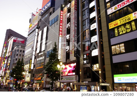 日本東京新宿歌舞伎町花街景觀圖案 109807280