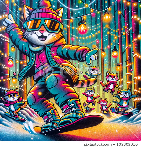 cat snowboarding 109809310