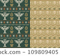 Birds and Geometric Shapes in Green and Beige Tones 109809405