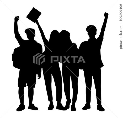 Group of teenagers, high school students silhouette Group of teenagers, high school students silhouette 109809406