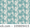 Elegant White Butterflies and Flowers on Teal Background 109809415