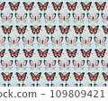 Intricate Red and Blue Butterfly Pattern on Light Background 109809421