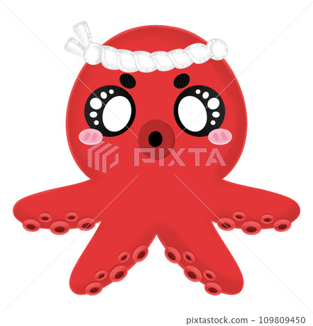 Red Tako Octopus Japanese Style Mascot Character Kawaii Cartoon illustration Japanese Tako 109809450
