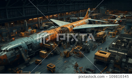 Aircraft assembly factory. Plane assembly factory. Generative AI. Aircraft assembly factory. Plane assembly factory. Generative AI. 109810345