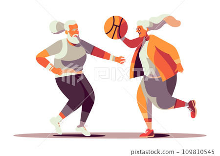 Old couple Having Healthy Lifestyle Flat Cartoon Vector Illustration. 109810545