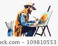 Young man artist siting and making drawing on canvas feeling creative. 109810553