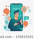 Talk, man dialogue, messenger or online support concept. 109810583