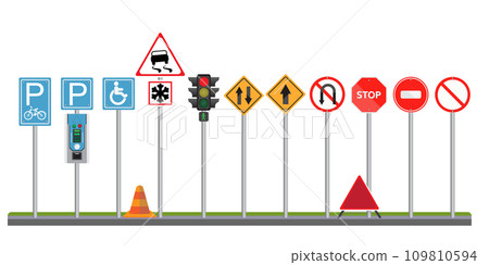 Set of road signs isolated on white background. 109810594
