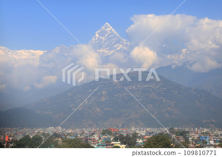 Machapuchare or Fishtail Peak, Gandaki Province of Nepal, is a point of Annapurna circuit trek and Poonhill trekking in Nepal  109810771