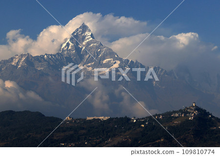 Machapuchare or Fishtail Peak, Gandaki Province of Nepal, is a point of Annapurna circuit trek and Poonhill trekking in Nepal  109810774