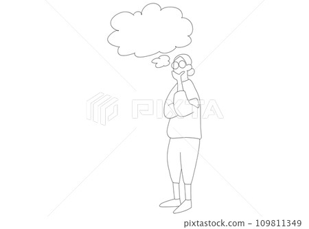 髮髻的男人思考,簡單的線條畫圖 髮髻的男人思考,簡單的線條畫圖 109811349