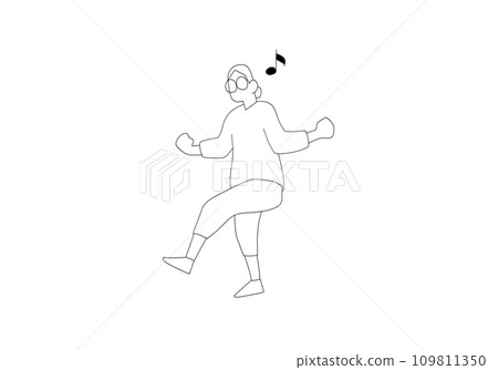 髮髻的跳舞男子簡單的線條畫插圖 109811350