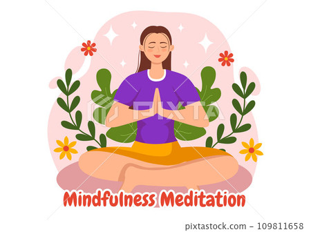 Mindfulness Meditation Vector Illustration of Person with Closed Eyes and Crossed Legs and Relaxation in Yoga Lotus Posture Flat Background 109811658