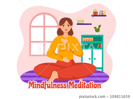 Mindfulness Meditation Vector Illustration of Person with Closed Eyes and Crossed Legs and Relaxation in Yoga Lotus Posture Flat Background 109811659