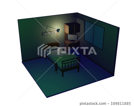 A private room in a hospital with a scary atmosphere at night, isometric A private room in a hospital with a scary atmosphere at night, isometric 109811885