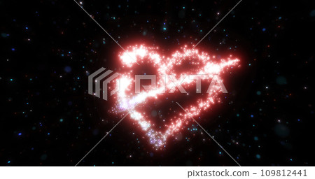 Abstract red love heart made of small bright glowing particles of energy festive background for Valentine's day 109812441