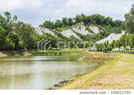 Badlands Geological landscape of Tianliao Moon World Scenic Area in Kaohsiung, Taiwan. it's famous for its similarity to the landscape of the Moon's surface. 109812795