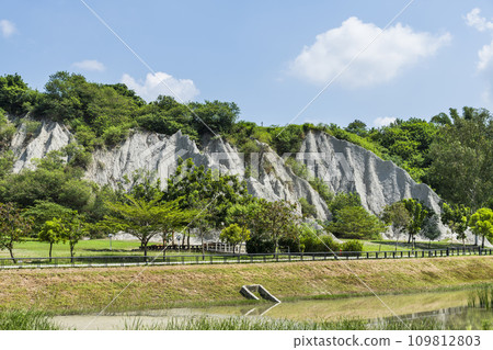 Badlands Geological landscape of Tianliao Moon World Scenic Area in Kaohsiung, Taiwan. it's famous for its similarity to the landscape of the Moon's surface. 109812803