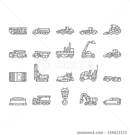 construction vehicle heavy work icons set vector 109813153
