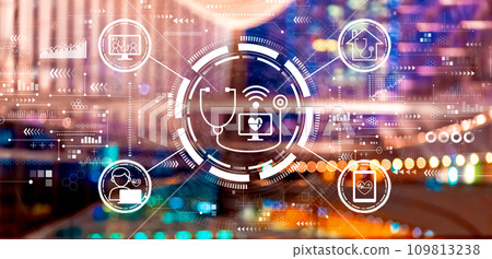 Telemedicine theme with big city at night Telemedicine theme with big city at night 109813238