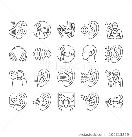 audiologist doctor ear deaf icons set vector audiologist doctor ear deaf icons set vector 109813239