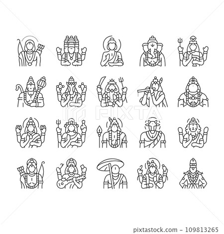 god indian hindu lord krishna icons set vector god indian hindu lord krishna icons set vector 109813265