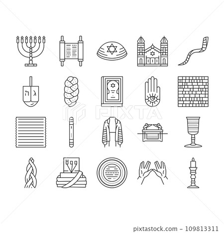 judaism jewish jew israel torah icons set vector judaism jewish jew israel torah icons set vector 109813311