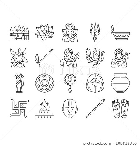 hinduism india hindu god religion icons set vector 109813316