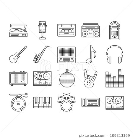 retro music vintage style icons set vector retro music vintage style icons set vector 109813369