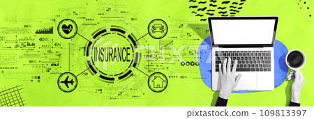 Insurance concept with person using a laptop Insurance concept with person using a laptop 109813397