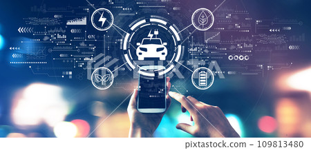 EV concept with city lights at night 109813480