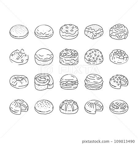 bun food meal bread icons set vector bun food meal bread icons set vector 109813490