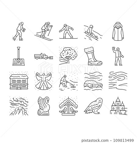 winter season snow cold holiday icons set vector 109813499