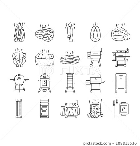 smoked meat food sausage ham icons set vector 109813530