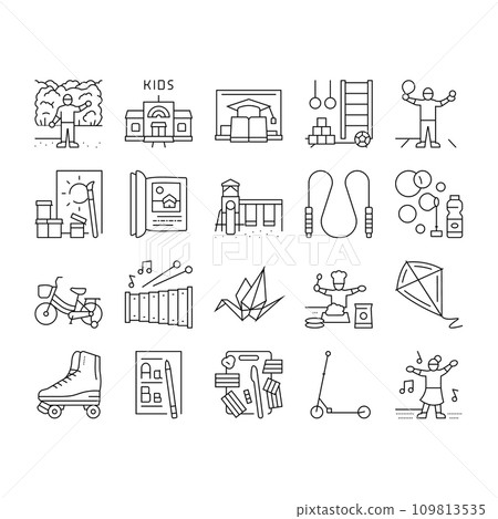 kid leisure child fun happy icons set vector kid leisure child fun happy icons set vector 109813535