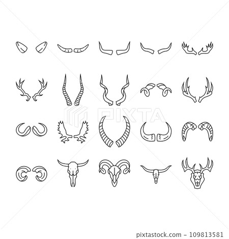 horn animal wildlife nature icons set vector horn animal wildlife nature icons set vector 109813581