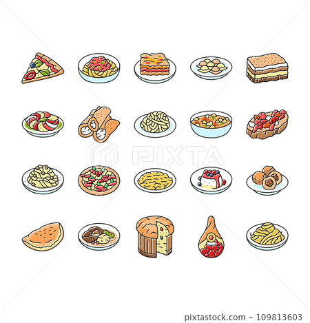 italian cuisine food pasta icons set vector 109813603