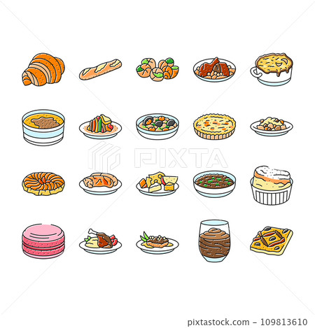 french cuisine food meal icons set vector 109813610
