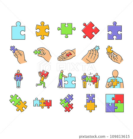 puzzle jigsaw piece, business icons set vector 109813615