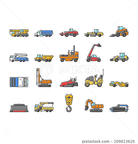 construction vehicle heavy work icons set vector construction vehicle heavy work icons set vector 109813620