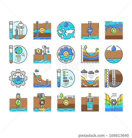 hydrogeologist industrial icons set vector 109813690