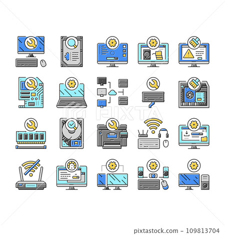 repair computer pc service icons set vector 109813704