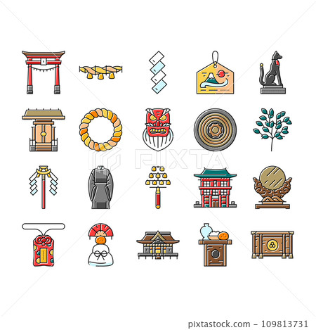 shinto japan japanese temple icons set vector 109813731