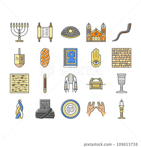 judaism jewish jew israel torah icons set vector 109813738