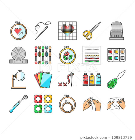embroidery hobby fabric fashion icons set vector embroidery hobby fabric fashion icons set vector 109813759
