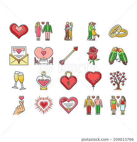 love heart valentine romantic icons set vector 109813766