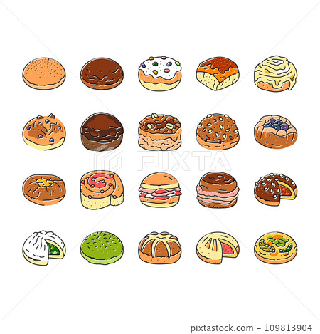 bun food meal bread icons set vector 109813904