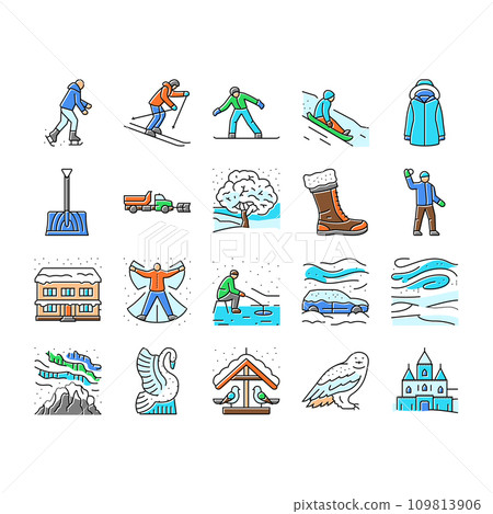 winter season snow cold holiday icons set vector 109813906