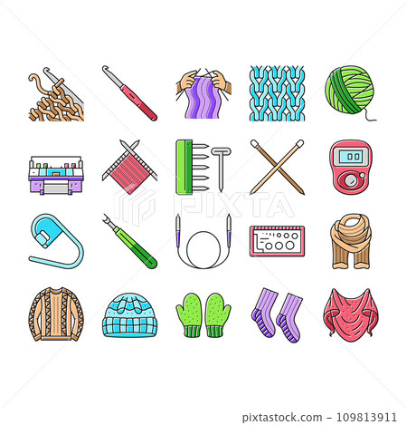 knitting wool thread knit craft icons set vector 109813911